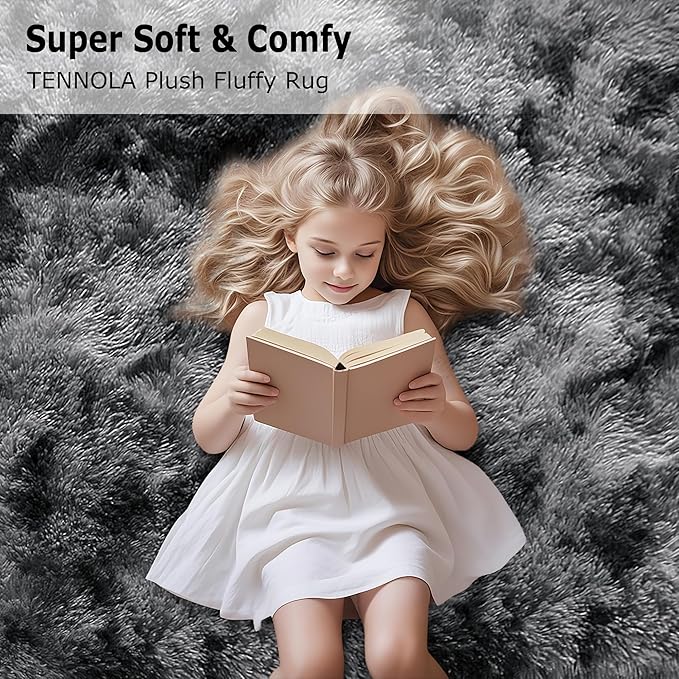 2x8 ft Plush High Pile Black Tie-Dyed Rug Fluffy Soft Runner Bedside Rug for Bedroom Living Room Hallway Nursery Kids Home Decor Shag Carpet