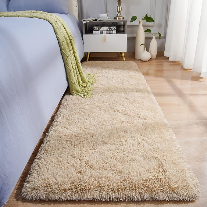 BENRON Soft Runner Rugs for Bedroom 2x6, Washable Long Runners for Hallway Entryway Kitchen Dorm, Fluffy Throw Rug for Kids Girls Room Decor Photo Prop, Light Tan