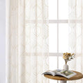 VISIONTEX Sheer Curtains 108 Inches Long 2 Panels Set Beige Moroccan Embroidery Texture Geometric Rod Pocket Ivory White Voile Tulle Semi Window Treatment Pair for Bedroom Living Room 54 x 108 Inches