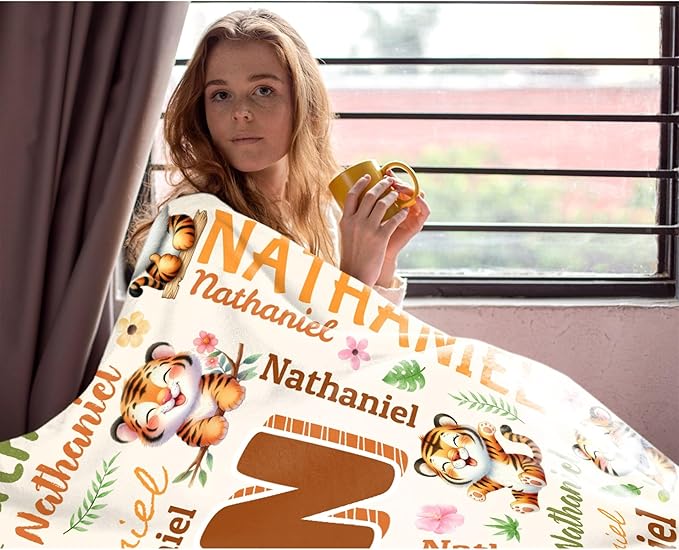 Personalized Custom Tiger Preschool Blanket Gifts for Baby Toddler Kids Boys Girls - Customized Tiger Super Soft Lightweight Flannel Sheets Decor for Crib Nap Couch - 40"x50" for Kids/Children