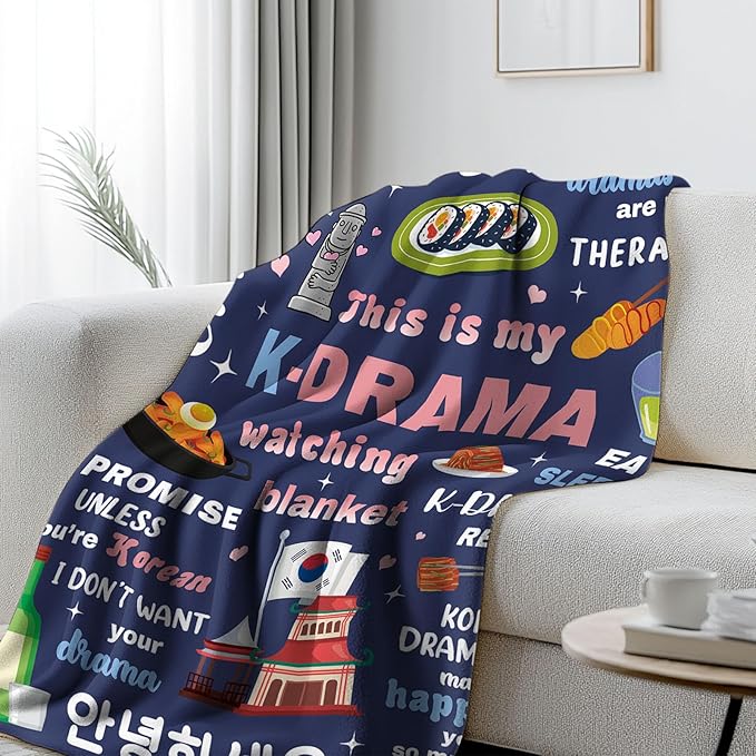 Korean Blanket 50"x60", Korean Gifts for Women Girls Sister Friends, Koreans Drama Gifts for Christmas Thanksgiving, Flannel Koreans Blanket for Sofa Couch Room Bed