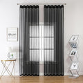 Black Linen Look Sheer Curtains 84 Inches Long 2 Panels, Rustic Textured Light Filtering Drapes, Dark Moody Window Decor, Pinch Pleat Curtain with Hooks