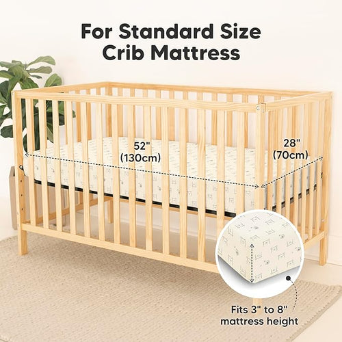 2-Pack Waterproof Baby Crib Sheets for Boys, Girls - 52x28 Viscose Derived from Bamboo Toddler Bed Sheet Neutral, Fitted Crib Mattress Protector Cover for Baby Bedding, Soft & Gentle (Bumble Bear)