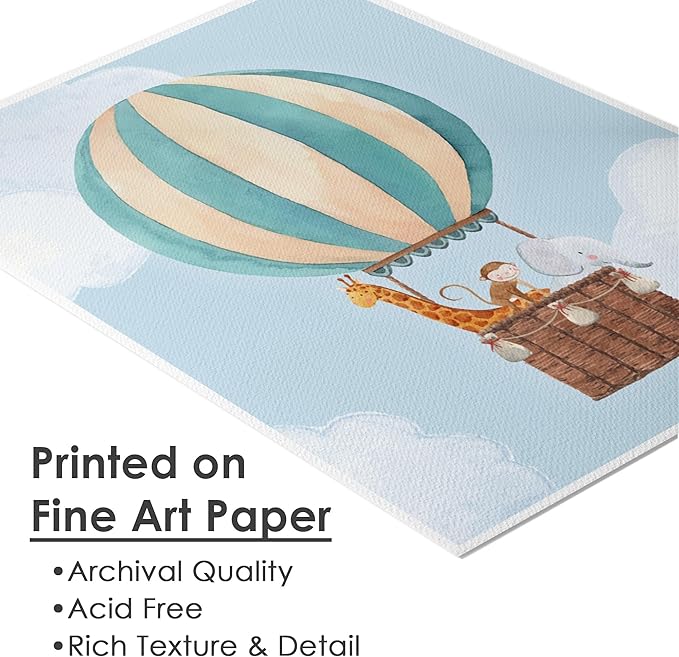 DREAM BIG PRINTABLES Hot Air Balloon Art Prints (Set of 3) - Unframed - 11x14 | Nursery Wall Decor | Modern Wall Decor for Your Little One's Room