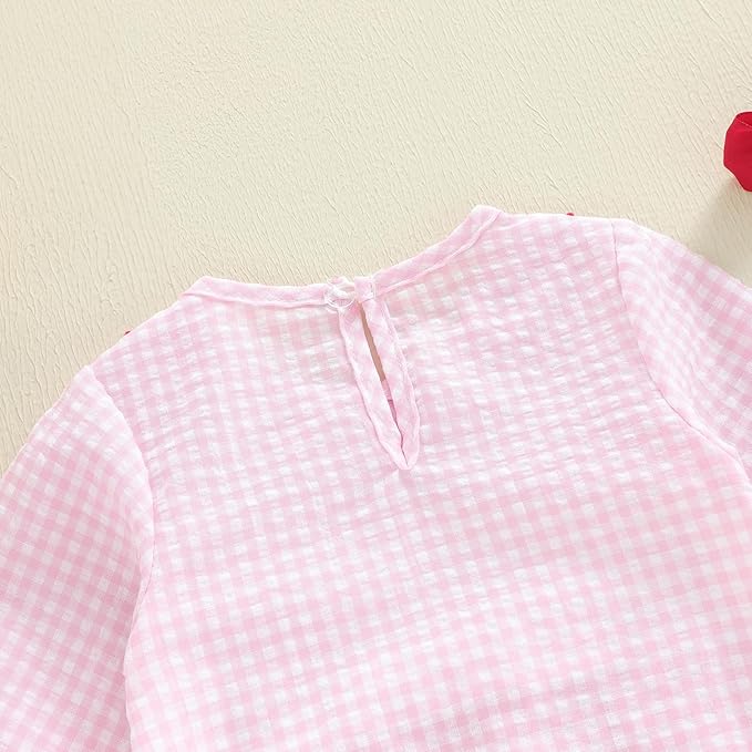 Amiblvowa Baby Girl Valentines Day Outfit Embroidery Love Heart Smocked Bubble Romper Bodysuit Cute Infant Newborn Clothes