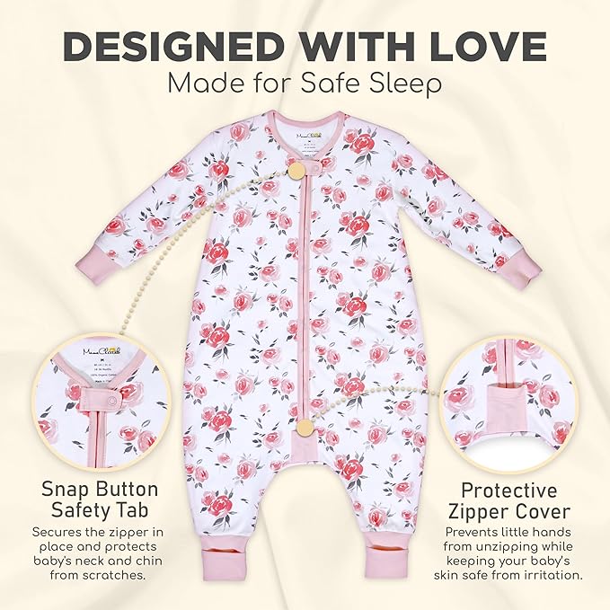 Mama Cheetah Toddler Sleep Sack with Feet, Long Sleeve 0.5 TOG Organic Cotton Baby Sleeping Bag with Legs, Wearable Blanket for Walkers w/ 2-Way Zipper, Toddler Blanket for Girls & Boys 3-4T