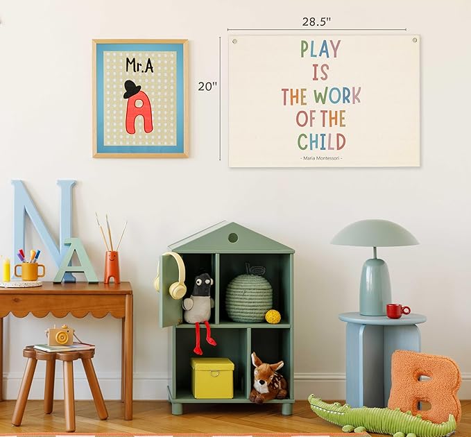 Boho Rectangular Banner Flag Wall Decor Gift for Baby Boy Girl Kid,Nursery Bedroom Above Crib Playroom Decor Decor-Play is The Work of The Child-Baby Present Shower,Birthday Christmas Gift