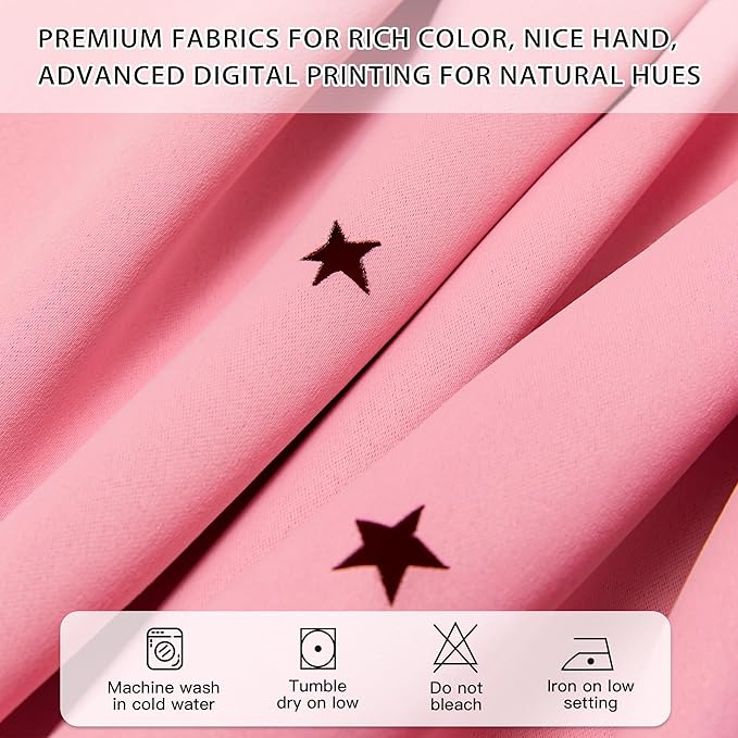 XiDi Pink Curtains for Girls Bedroom 54 Inches Long 2 Panels Blackout Double Layer Curtains with Sheer Overlay for Kids Princess Nursery Room Star Cut Out Home Decor Grommet Window Drapes W52 X L54