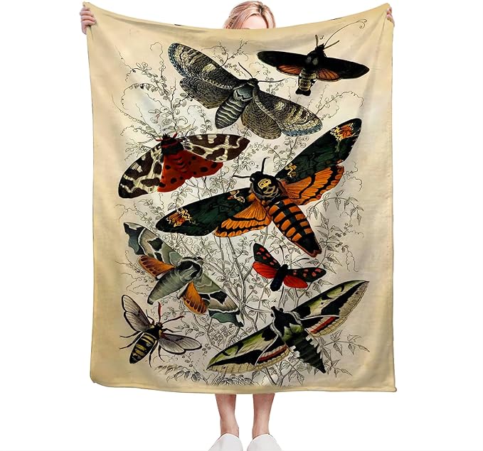 Moths Blanket Throws Moth Gifts Moths Lovers Throw Blanket for Women Men Kids Adults Soft Warm Cozy Fleece Blanket for Couch Sofa Bed 60"x50"