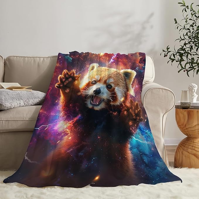 Lesser Panda Blanket Funny Red Panda Gifts for Girls Boys Woman Kids Galaxy Animal Lover Throw Blankets Soft Blanket Warm Fleece Flannel Plush Blankets for Bed Sofa Couch 50"x60"