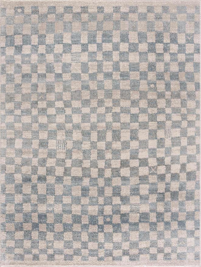 Hauteloom Benjy Living Room, Bedroom Area Rug - Farmhouse - Cream, Silver Blue - 5'3" x 7'