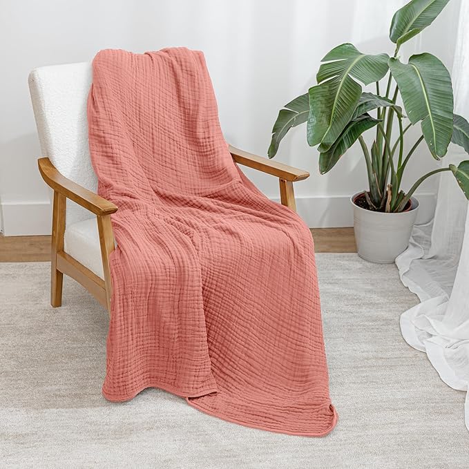 Comfy Cubs Muslin Throw Blanket - 50” x 60” Quilted Design - Lightweight, Breathable 6-Layer Gauze Fabric - Soft Cotton Blanket for Home or Travel - Packaged in Elegant Gift Box - Dusty Rose