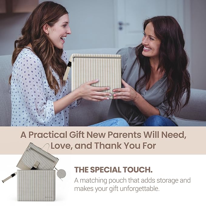 Portable Diaper Changing Pad - Large, Waterproof Travel Changing Pad for Baby with Extra Storage, Wipes Pocket & Pacifier Case - Portable Diaper Changing Station - Beige Striped