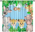 Kids Animals Blackout Curtains Watercolor Cartoon Cute Animals Green Jungle Art Printed for Children Girls Boys Bedroom Nursery Rod Pocket Decoration Window Drapes 2 Panels W27.5xL63in