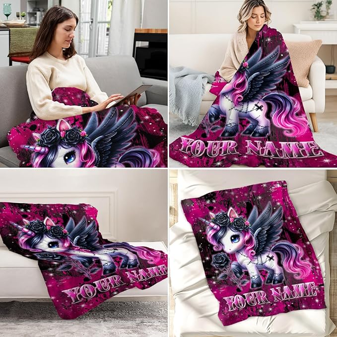 Custom Unicorn Blanket for Girls 4-6 - Throw Blankets Gifts for Unicorn Lovers - 40" x 50" Kids Fuzzy Gothic Throws Decor for Daughter Birthday