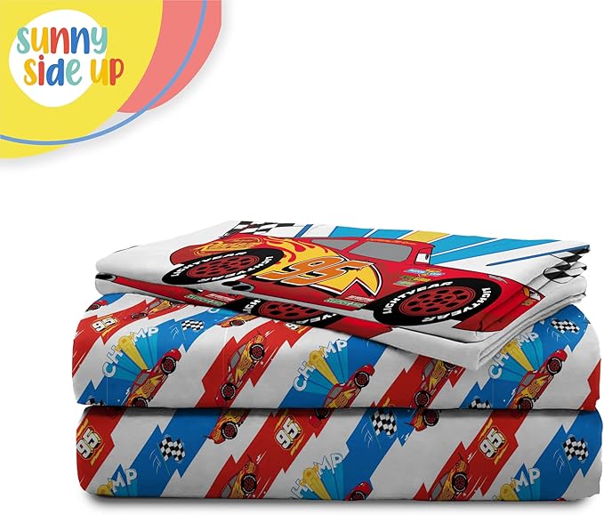Sunny Side Up Disney Pixar Cars Lightning McQueen Full Sheet Set - 4 Piece Kids Racecar Bedding Set Includes Pillow Cover - Super Soft Microfiber Sheets