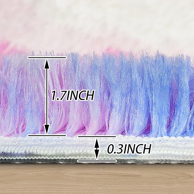 Rainbow Round Rugs 3ft Kids Rugs for Girls Bedroom, Fluffy Princess Shag Carpet Unicorn Rugs Room Decor, Small Circle Area Rugs for Baby Nursery, Toddler Room Decor