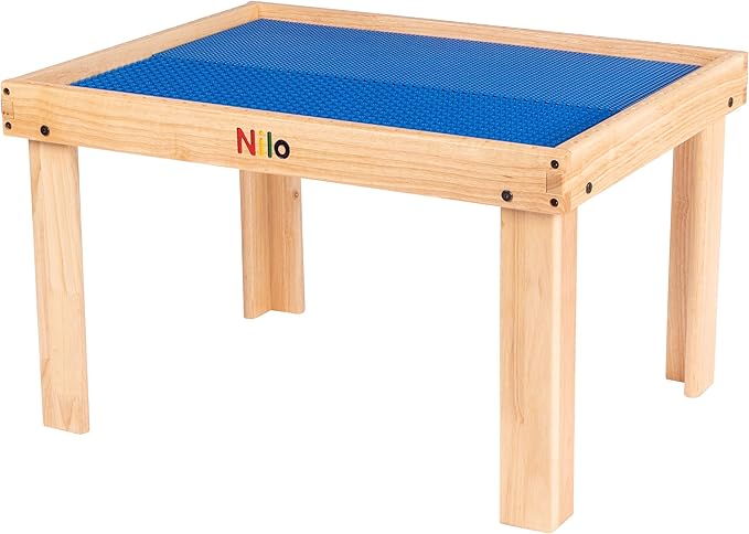 NILO Kids Activity Table Set with Two Double-Sided Baseplates/Boards/Mats (N34 Play Table with Holes, 24x32x20 and 2X Blue Base Plates 12x32)