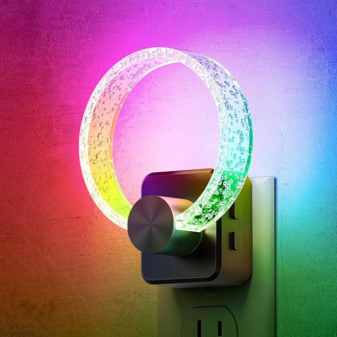 DORESshop Night Lights Plug Into Wall, LED Night Light Color Changing RGB with Dusk-to-Dawn Sensor, Adjustable Brightness Dimmable Nightlights for Hallway, Bedroom, Kids Room, Christmas Gifts