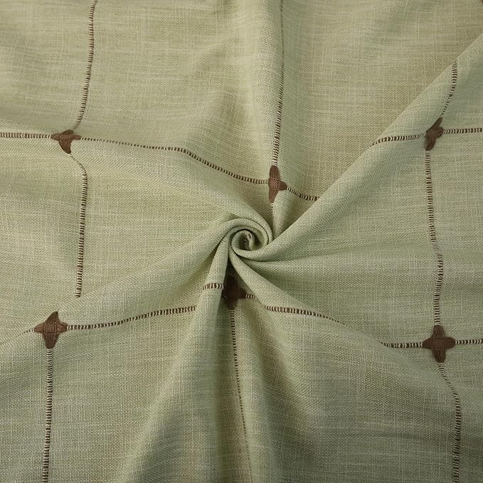 Deeprove Mint Green Boho Curtain Valance 18 Inches Length Bohemian Lattice Gingham Textured Embroidery Plaids, Vintage Chic Tassels Casual Easter Decor Drapes Rod Pocket, 1 Panel W52 x L18