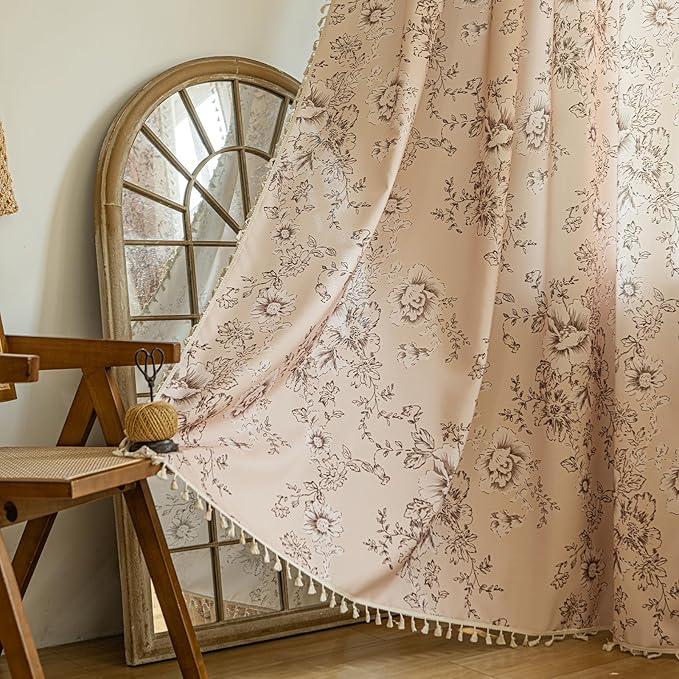 ENJOYBRIDAL Floral 63 Inch Curtains 2 Panel Set Living Room Farmhouse Drapes Bedroom Boho Semi Sheer Short Window Curtain Panels Cute Flower Rod Pocket Botanical Pattern Window Treatments