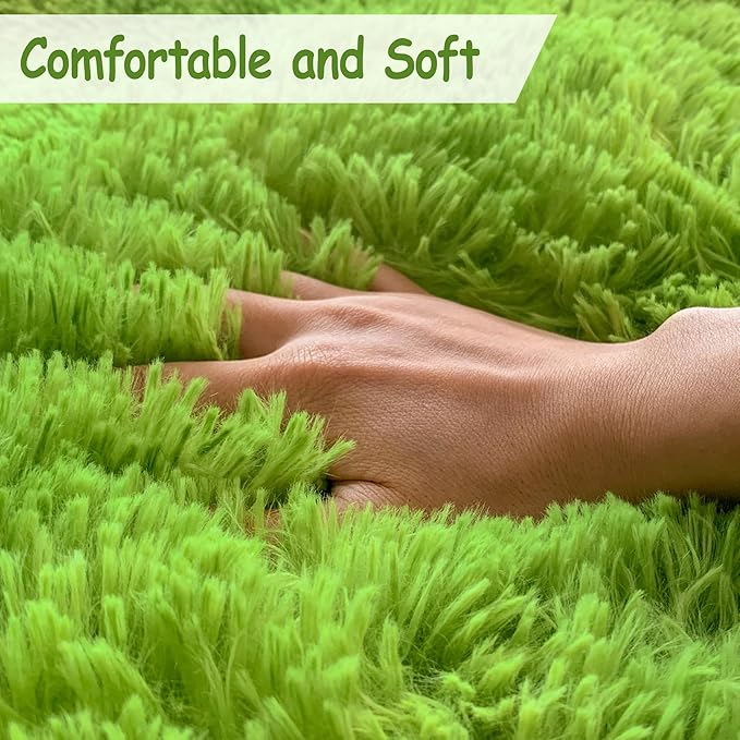 Grass Green Tie-Dyed Rug 3x10 ft Plush High Pile Shag Carpet Fluffy Soft Runner Bedside Rug for Bedroom Living Room Hallway Nursery Kids Home Decor