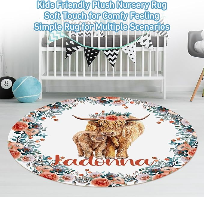 Personalized Baby Crib Bedding Set, Custom Name Blanket with Dotted Backing, 5 Piece Custom Gift Highland Cow Crib Bed Set for Baby Infant Shower Birthday, Floral Crib Bedding Gifts Style08