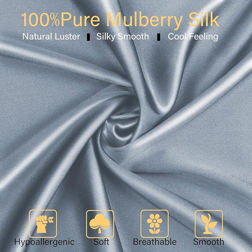 100% Mulberry Silk Pillowcase 2 Pack for Hair and Skin,with Hidden Zipper,Both Sides 22 Momme Natural Silk Pillow Cover,Soft Breathable & Smooth (Air Blue, Standard)