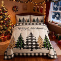 Merry Christmas Kids Comforter Set Queen Size,Leopard Plaids Pines Trees Bedding,Girls Boys Adults Bedroom/Xmas Cabin Decor,Geometric Grids Retro Down Comforter,Rustic Duvet Insert,2 Pillowcases