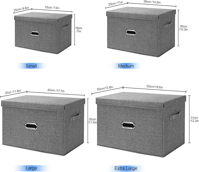 Large Linen Fabric Foldable Storage Bins with Removable Lid and Handles, Washable Storage Box Organizer Containers Baskets Cube with Cover for Bedroom,Office (Green, Extra Large(2-Pack))