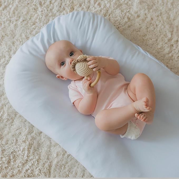 Aila + Aiden Baby Lounger | Organic Cotton Infant Lounger | Adjustable & Portable Floor Lounger | Supervised Use | Soft, Breathable, Washable Cover - Snuggle Collection - (Blue)