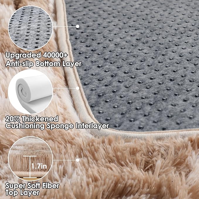 ONASAR Area Rugs for Bedroom Living Room, Washable Fluffy Tie-Dye Beige 4x6 Indoor Bedside Floor Throw Rug, Soft Plush Shaggy Carpet for Nursery Kids Girls Boys Teen Dorm Home Office Decor Aesthetic