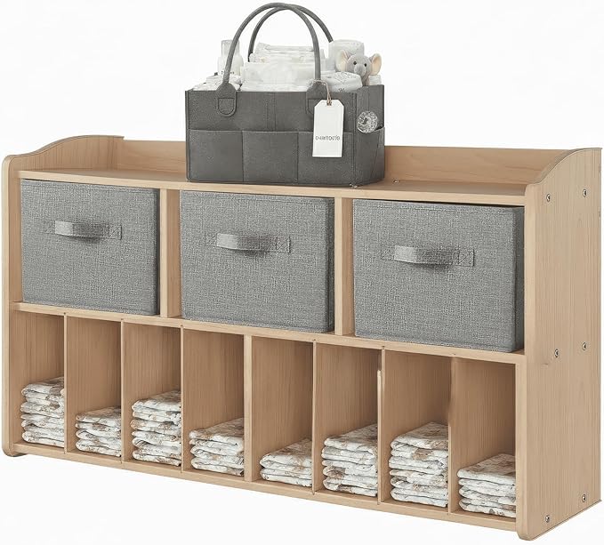 evamarie Diaper storage organizer + 1 nursery storage basket + 3 fabric storage bins | cubbies for daycare | wall mounted cubby storage | wall diaper shelf organizer | Diaper storage Bunddle