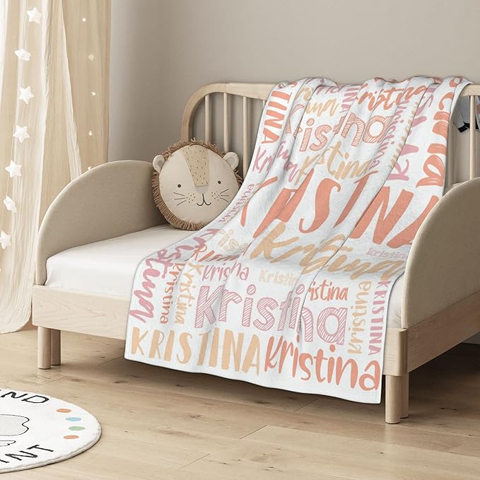 Dr.TOUGH Personalized Blankets with Name Customized Baby Blankets for Girls Boys Adults Monogrammed Blankets and Throws Christmas Birthday Mothers Fathers Valentines Day Gift (Light Orange,30''×40'')
