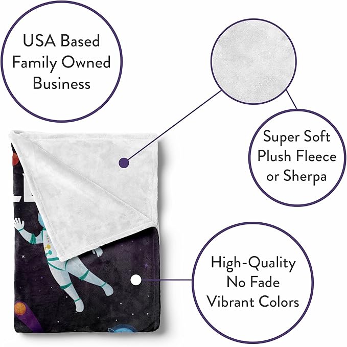 Space V3 Personalized Kids Blanket | Cozy Space Themed Throw | Soft Warm Fleece - 50x60