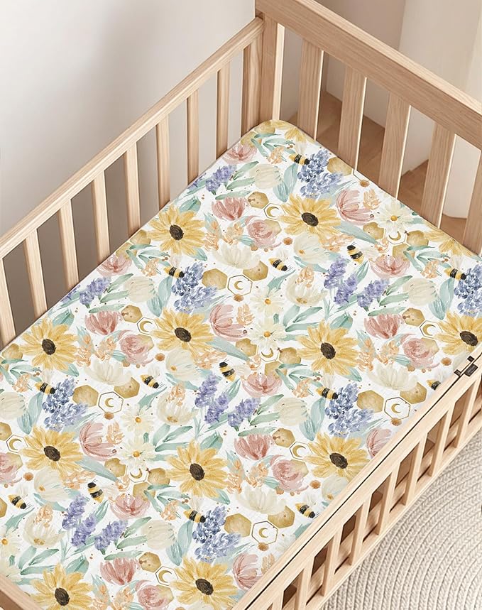 Pack and Play Sheets 2 Pack, Fitted Jersey Knit Mini Crib Sheets for Baby Boys and Girls, Compatible with Graco Pack N Play and Mini Crib Mattress (Turtle & Shark, Pack N Play/Mini Crib Sheets)
