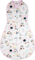 Woombie Original Baby Swaddling Blanket - Self-Soothing, Cotton Baby Swaddle with Zipper - Wearable Newborn Blanket, Birdie Front/Stripes Back, 14-19 lbs