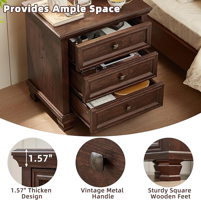 Farmhouse Bedroom Dresser and Nightstand Set of 4, 6 Drawer Tall & Low Dresser & 3 Drawer Nightstand Set with Wooden Legs, Rustic Wood Furniture Sets for Bedroom, Hallway, Walnut
