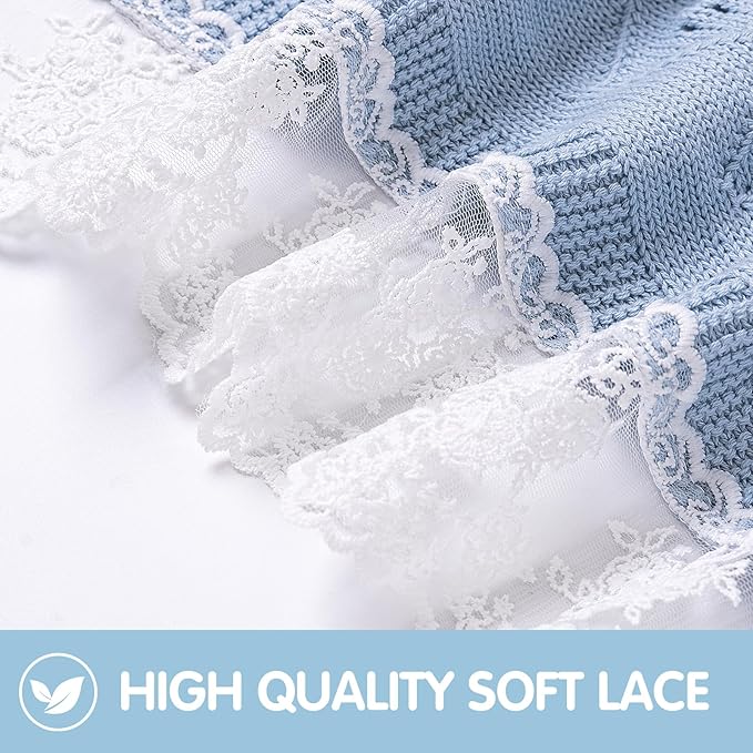 Booulfi Baby Blankets Neutral Knitted Blue Cotton Blue Baby Blanket Stroller Lace Border Crochet Winter Crib Baby Blanket New Baby Essentials
