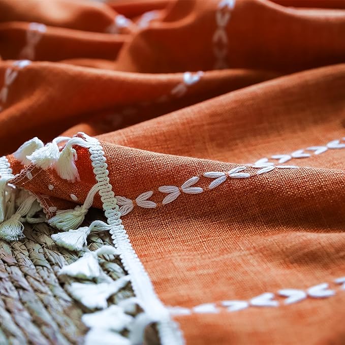 Deeprove Orange Boho Curtains 96 inches Long with Tassel for Bedroom Living Room, Bohemian Embroidery Farmhouse Cotton Linen French Country Window Treatments Fall Halloween Decor, W52 x L96, 1 Panel