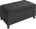 Asense Storage Ottoman Bench, Tufted Fabric Upholstered End of Bed Bench with Safety Hinge Wooden Legs, for Entryway Bedroom (Cotton and Linen Black, 33.3")