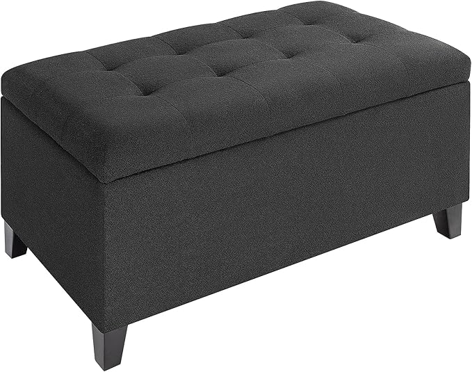 Asense Storage Ottoman Bench, Tufted Fabric Upholstered End of Bed Bench with Safety Hinge Wooden Legs, for Entryway Bedroom (Cotton and Linen Black, 33.3")