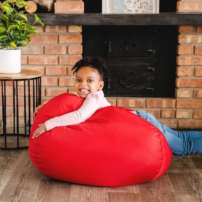 Big Joe Classic Bean Bag Chair for Kids Bedroom and Reading Nook, Easy-Clean Red, Durable Nylon Polyester Blend, 2 feet Refillable