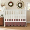 Brandream Scallop Edge Cotton Crib Skirt Toddler Bedskirt Boho Farmhouse Baby Nursery Bedding Neutral Solid Color with Red Green Stripes Christmas Holiday Chic