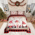 Manfei Christmas Gnomes Comforter Set King Size, Rustic Wooden and Red Plaid Xmas Down Comforter with 2 Pillowcases, New Year Theme Bedding Set 3pcs for Kids Boy Girls Lightweight Duvet Insert