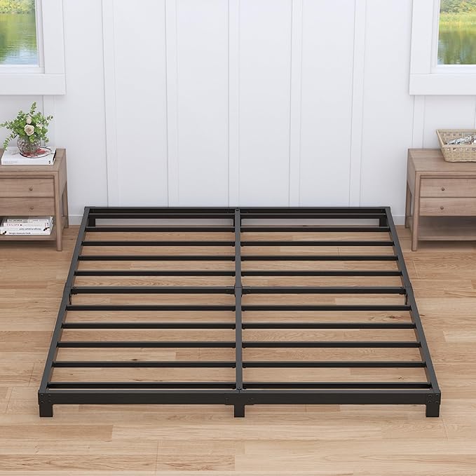 4 inch Cal King Bed Frame Low Profile, California King Bed Frames No Box Spring Needed, Heavy Duty Metal, Easy Assembly, Black