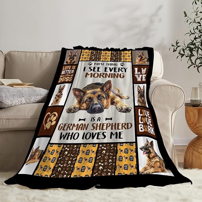 German Shepherd Dog Print Blanket Best Dog Pet Animal Throw Blankets for Couch Sofa Stuff Decor Gifts Lightweight Soft Cozy Fleece Plush Warm Flannel Bedding for Lover Man Woman Teen Adults 40"x50"
