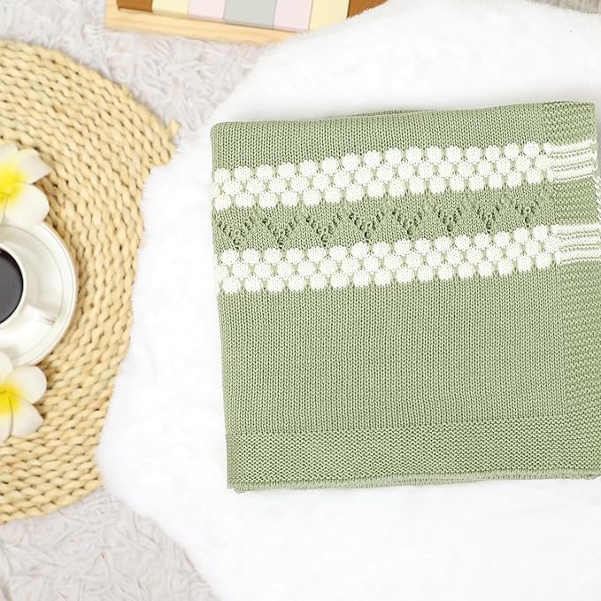 mimixiong Coton Baby Blanket Knitted Receiving Baby Blankets for Newborns Boy Girl Sage Green 40x30 Inch
