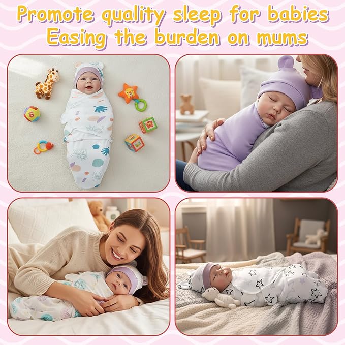 Ramede 6 Pack Preemie Swaddle Blanket with Hats Sleep Swaddle for Baby Boy Girl Preemie Newborn Sacks Soft Cotton Wearable (Tree,Purple)