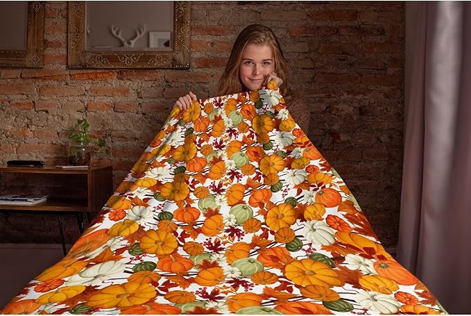 Thuswarm Autumn Harvest Pumpkins Print Flannel Blanket for Autumn Winter Gifts Warm Cozy Soft Funny Print Throw for Bed Couch Sofa 60”×50” Medium for Teen